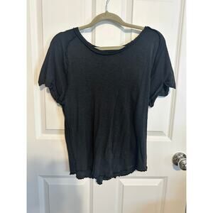 Anthropologie Pilcro Short Sleeved Cotton Slub Crewneck Tee in Black XL